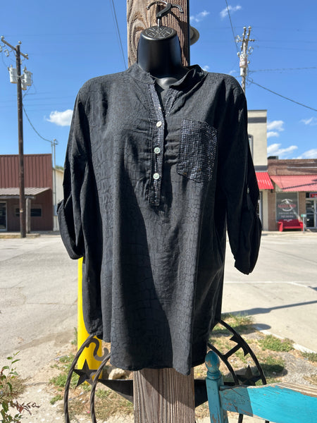 Croc Skin Sequin Pocket Top