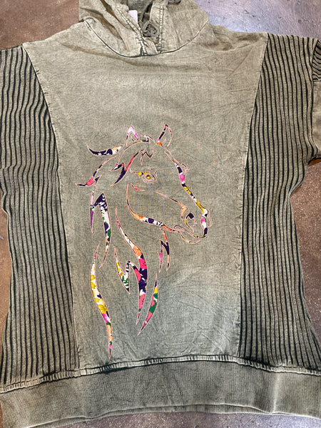 Olive Horse Head Cutout Hoodie