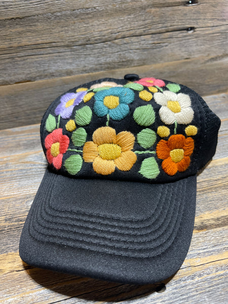 Tulum Hand Embroidered Trucker Flower Hat - Assorted
