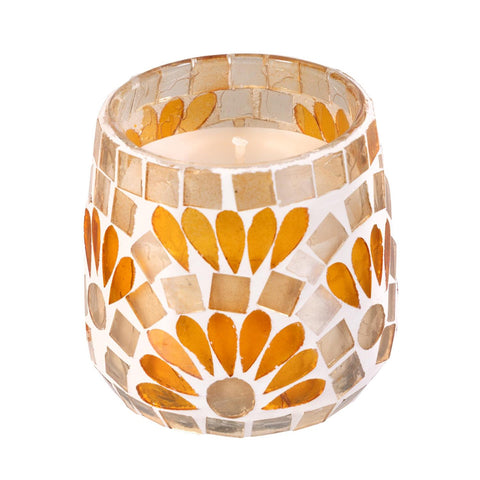 Harvest Blossom Candles & Fragrance, Mosaic Sunflower Candle, Tube Rose & Jasmine, Asst of 2, 7oz