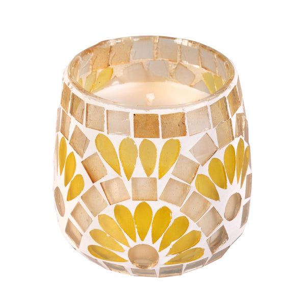 Harvest Blossom Candles & Fragrance, Mosaic Sunflower Candle, Tube Rose & Jasmine, Asst of 2, 7oz