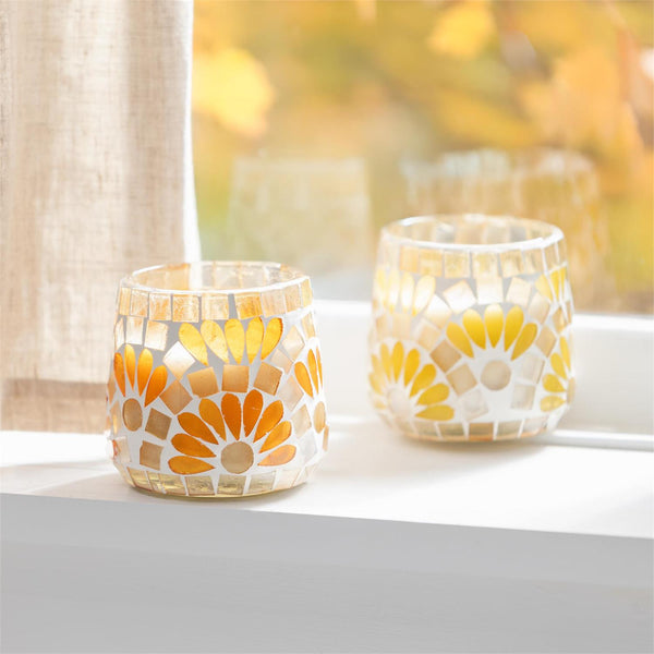 Harvest Blossom Candles & Fragrance, Mosaic Sunflower Candle, Tube Rose & Jasmine, Asst of 2, 7oz