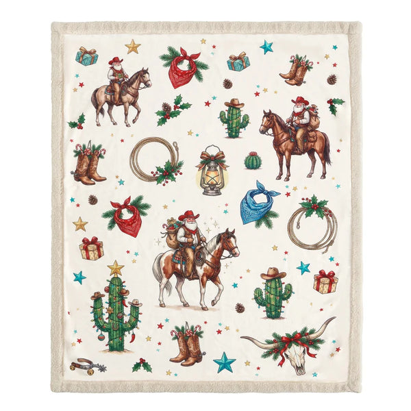 Western Christmas Campfire Sherpa Throw