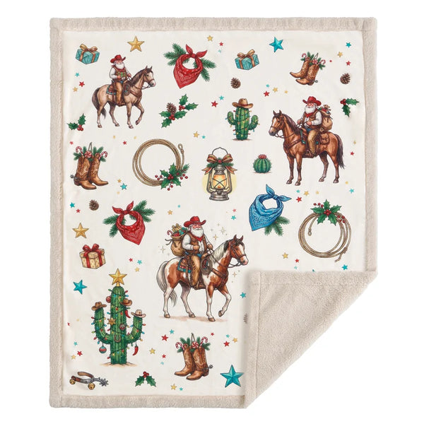 Western Christmas Campfire Sherpa Throw