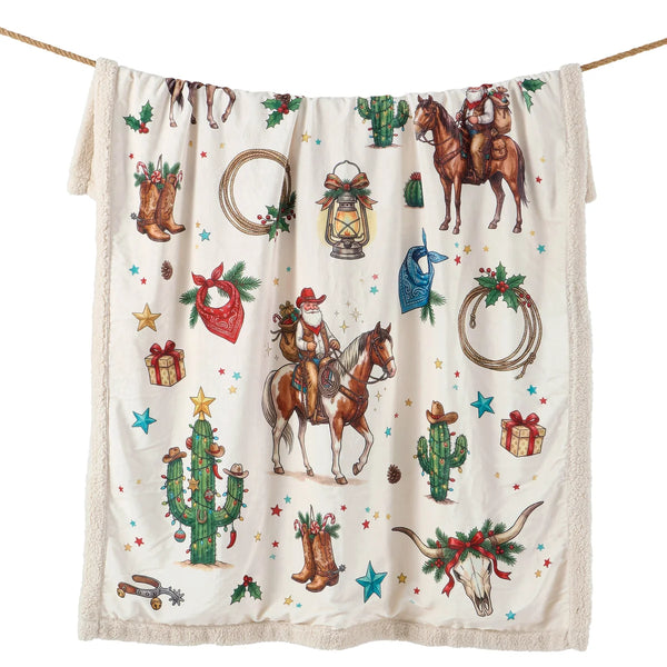 Western Christmas Campfire Sherpa Throw