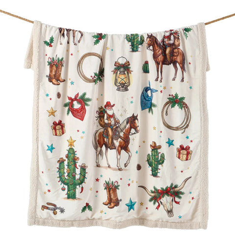 Western Christmas Campfire Sherpa Throw
