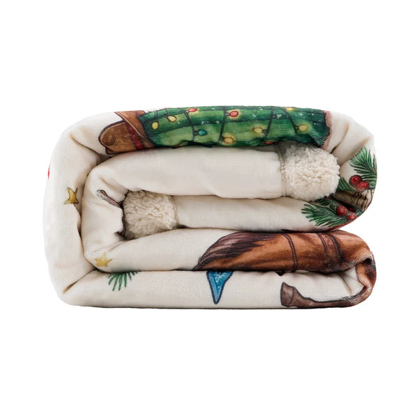 Western Christmas Campfire Sherpa Throw