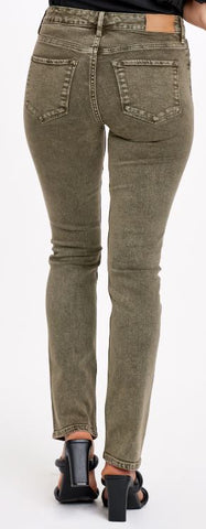 OLIVE BLAIRE HIGH RISE ANKLE SLIM STRAIGHT JEANS