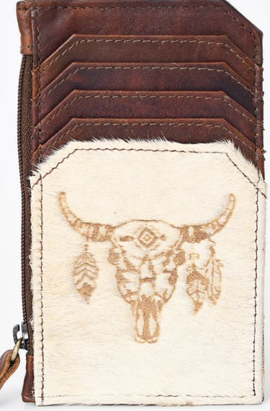 Burned Cowhide Skull Leather Wallet