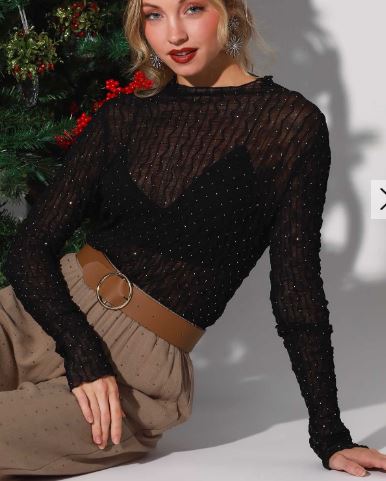 Black Stretch Long Sleeve Lace Top