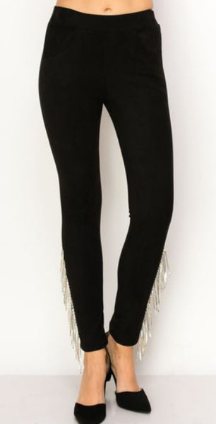 SIDE RHINESTONE FRINGE SUEDE LEGGINGS