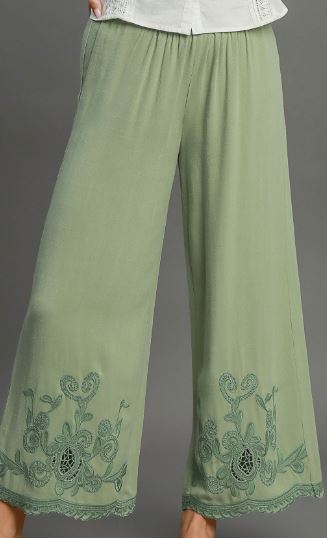 Linen Blend Embroidered Pants (2 Colors)