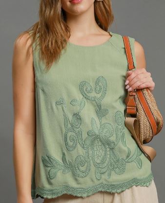 Linen Blend Embroidered Top (2 COLORS)