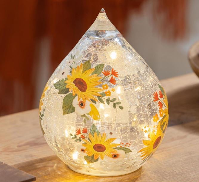Harvest Blossom LED Table Decor Glass Teardrop Sunflowers