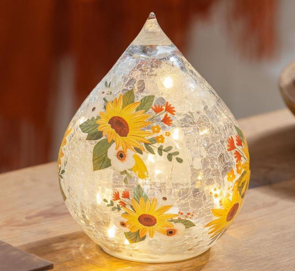 Harvest Blossom LED Table Decor Glass Teardrop Sunflowers