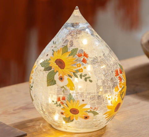 Harvest Blossom LED Table Decor Glass Teardrop Sunflowers