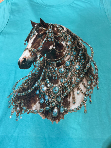 TURQUOISE HORSE BLING TEE