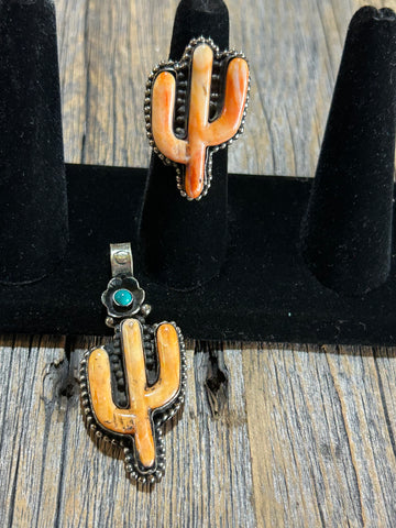 ORANGE STONE CACTUS RING/ PENDANT