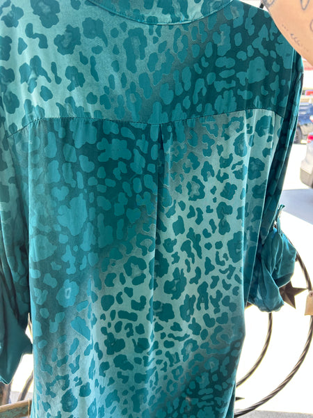 Turquoise Leopard Sequin Pocket Top