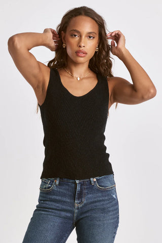 NEOMI DECOLLETE NECK TANK BLACK RIB