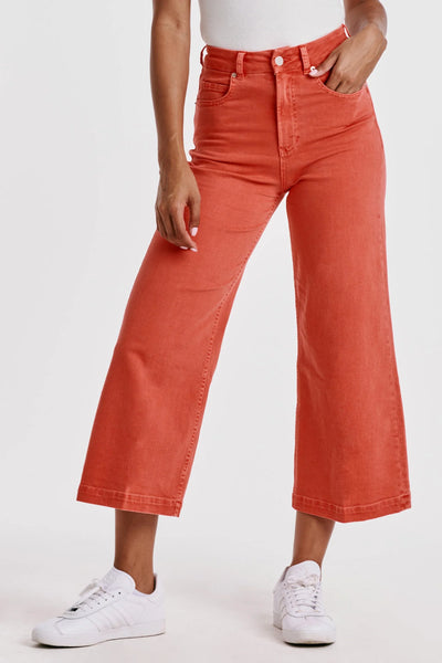 AUDREY SUPER HIGH RISE CROPPED WIDE LEG COLOR JEANS RADIENT RED