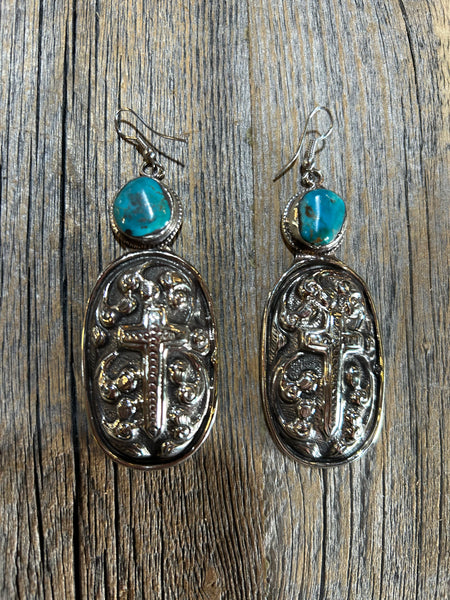 TURQUOISE CROSS EARRINGS
