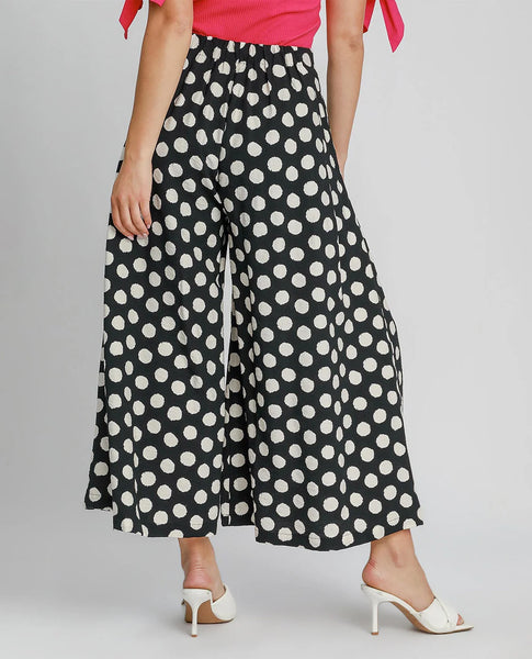 Black Polka Dot Wide Leg Crop Pants