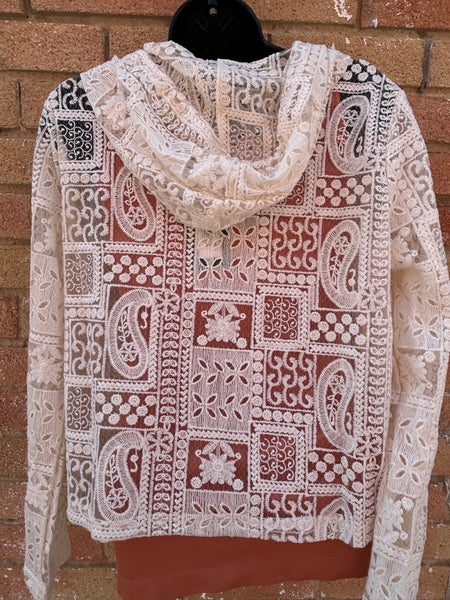 WHITE ZIP CROCHET JACKET