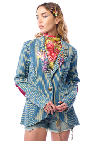 Alaia Stripe Embellished Denim Blazer