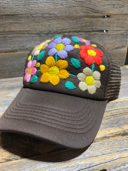 Tulum Hand Embroidered Trucker Flower Hat - Assorted