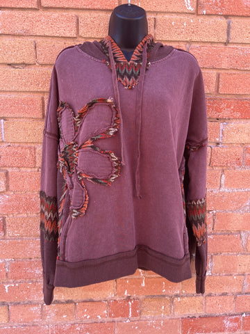 DAISY PATCH WASHED TERRY HOODIE PULLOVER