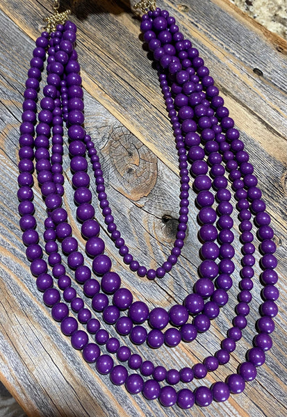 Purple Beaded Necklace & Earring Set