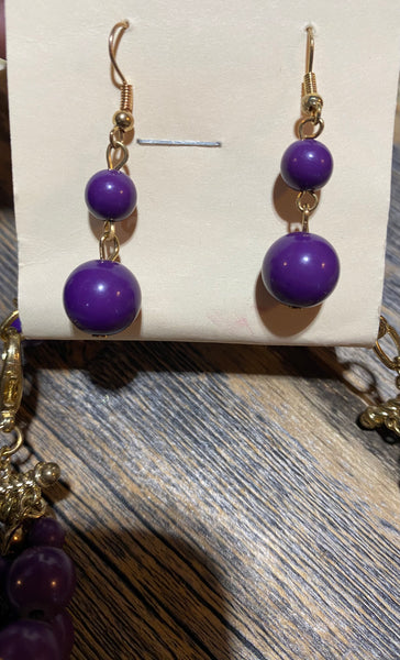 Purple Beaded Necklace & Earring Set