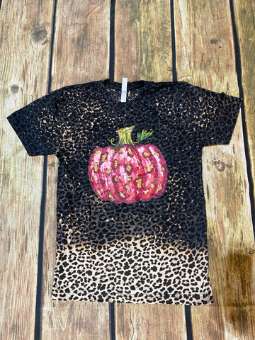 Bleached Pink Leopard Pumpkin Fall Tee