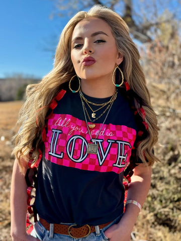 All You Need is Love Checkered Tee