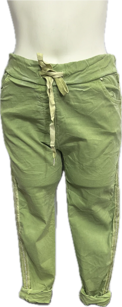Lime Rhinestone Stretch Pants