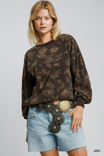 French Terry Floral Print Top