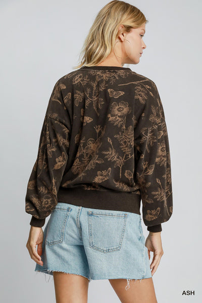 French Terry Floral Print Top