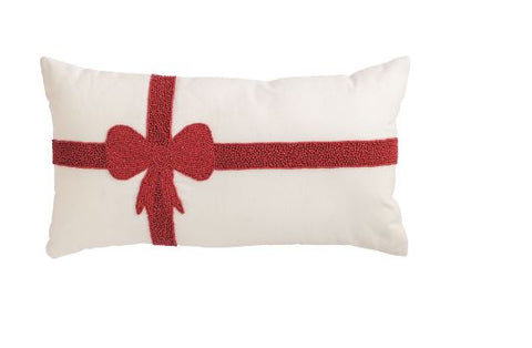 Lumbar Christmas Bow Beaded Pillow