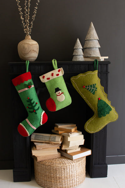 Felt Christmas Stocking - Green W/ Tree