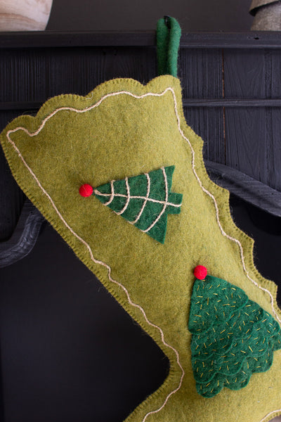 Felt Christmas Stocking - Green W/ Tree
