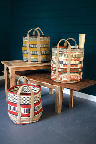 Multi-Colored Woven Jute Baskets with Handles -3 styles