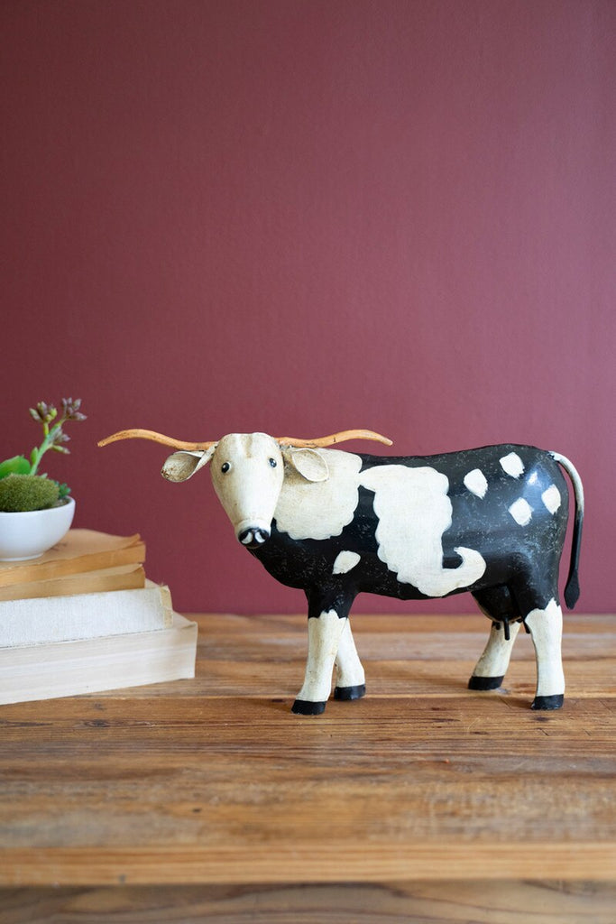 Painted Metal Black and White Steer