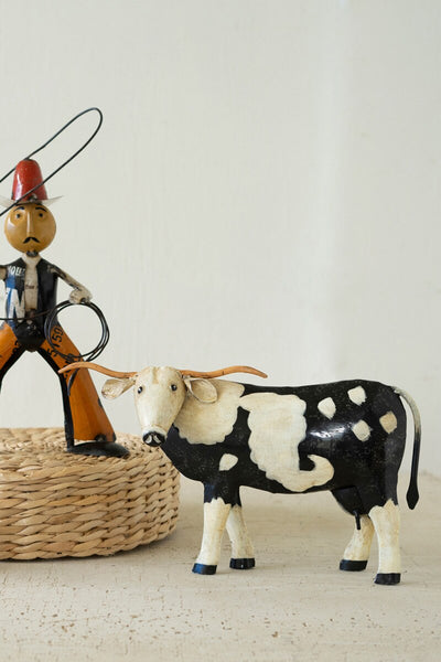Painted Metal Black and White Steer
