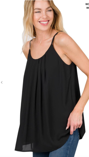 Woven Dobby Pleated Spaghetti Cami