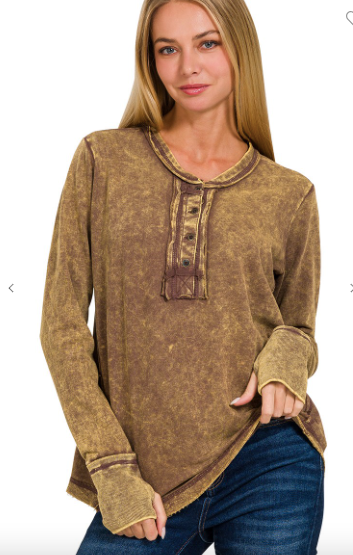 Washed Long Sleeve Top with Thumb Hole