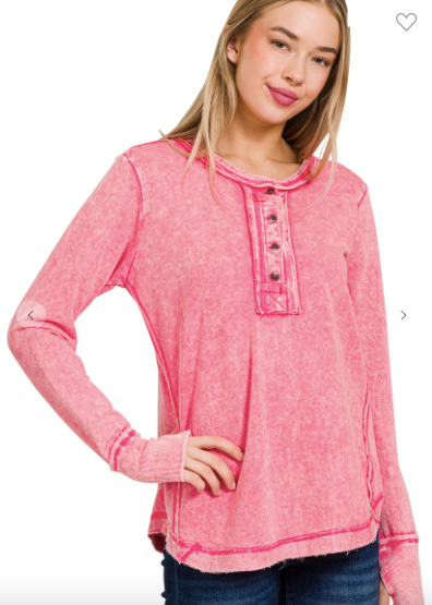 Washed Long Sleeve Top with Thumb Hole