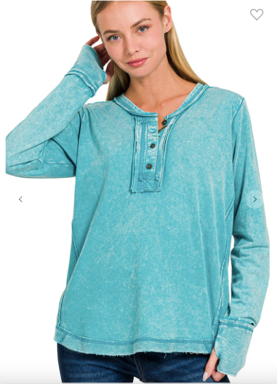 Washed Long Sleeve Top with Thumb Hole