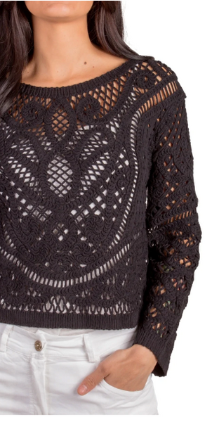Long Sleeve Cotton Crochet Top
