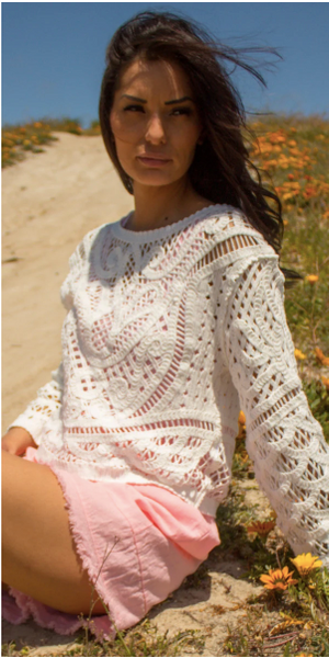 Long Sleeve Cotton Crochet Top